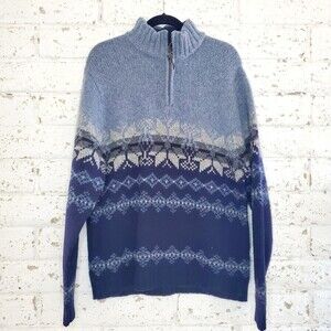 Eddie Bauer Heritage 100% Wool Blue Snowflake Sweater Ski Outdoor Pull Over M
